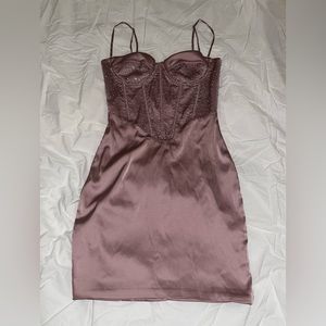 Oh Polly Moonstruck Satin Embellished Mini Dress in Mauve